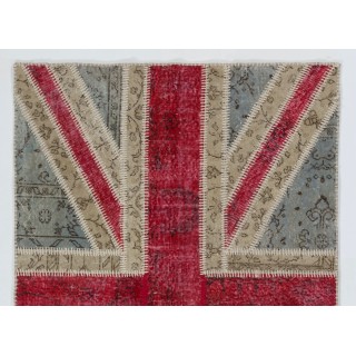 Union Jack British Flag Design Patchwork Rug Made from Re-Dyed Vintage Carpets Union Jack British Flag Design Patchwork Rug Made from Re-Dyed Vintage Carpets