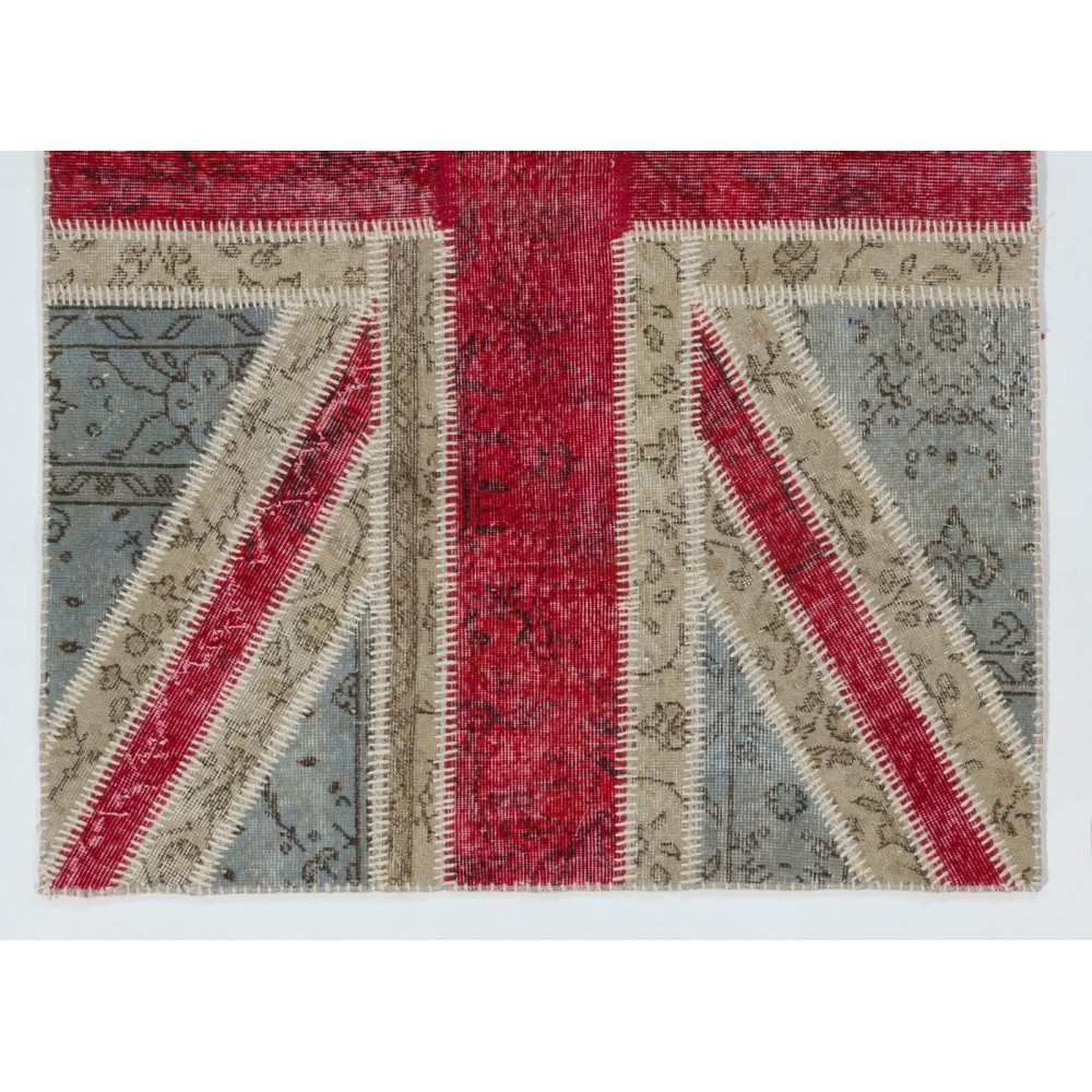 Union Jack British Flag Design Patchwork Rug Made from Re-Dyed Vintage Carpets