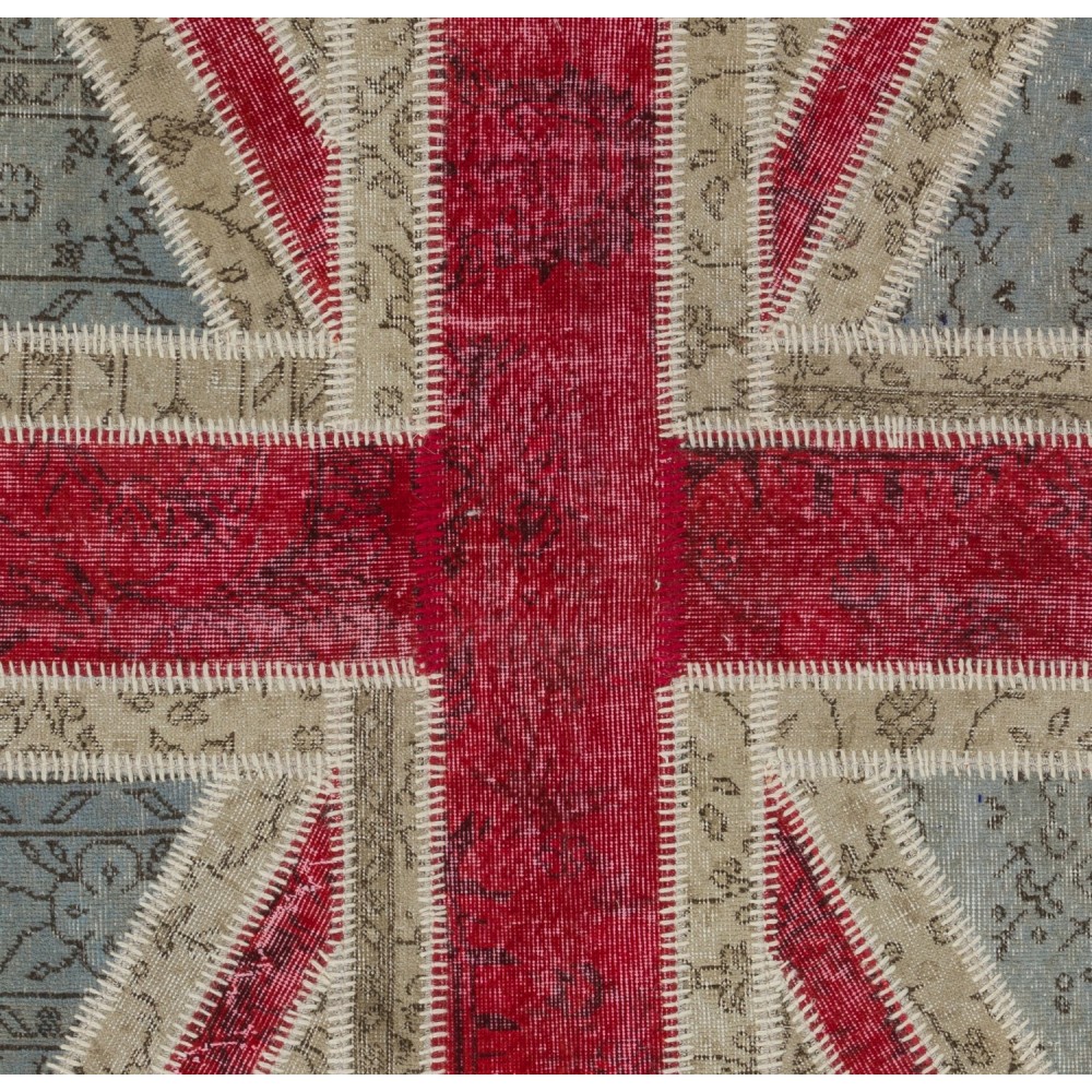 Union Jack British Flag Design Patchwork Rug Made from Re-Dyed Vintage Carpets