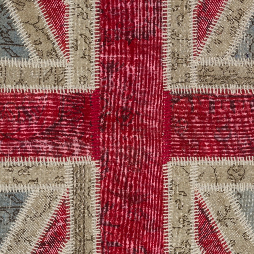 Modern Handmade Patchwork Rug with Union Jack British Flag Design | Hand-Knotted Turkish Carpet Modern Handmade Patchwork Rug with Union Jack British Flag Design | Hand-Knotted Turkish Carpet