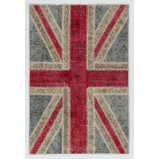 Union Jack British Flag Design Patchwork Rug Made from Re-Dyed Vintage Carpets