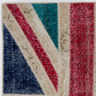 United Kingdom Flag Pattern Patchwork Rug | Vintage Handmade Carpet | Colorful Union Jack British Flag Design Tapestry