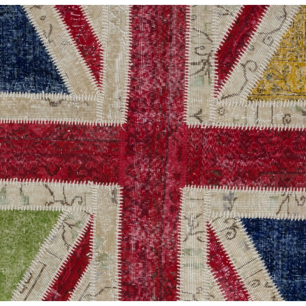 Union Jack British Flag Design Patchwork Rug Made from Re-Dyed Vintage Carpets