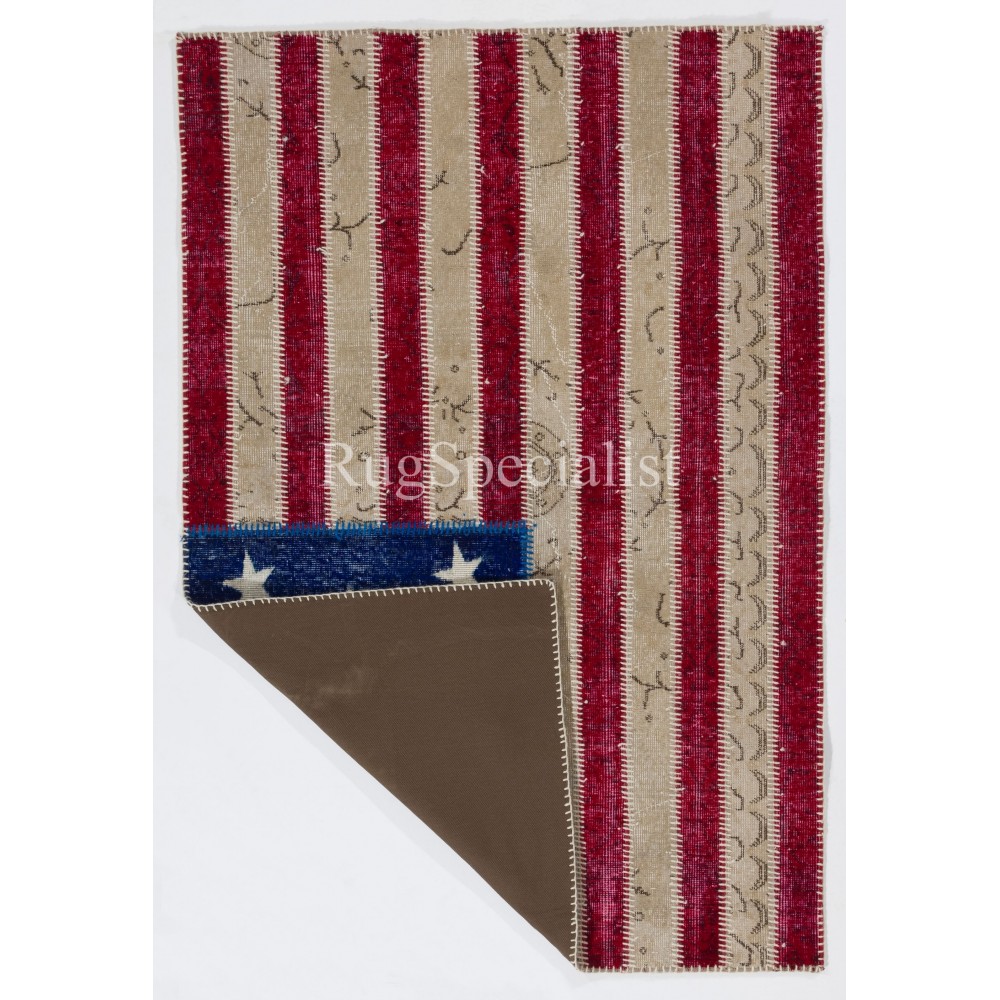 American Flag Design Patchwork Rug Made from ReDyed Vintage Carpets, Custom Options Av