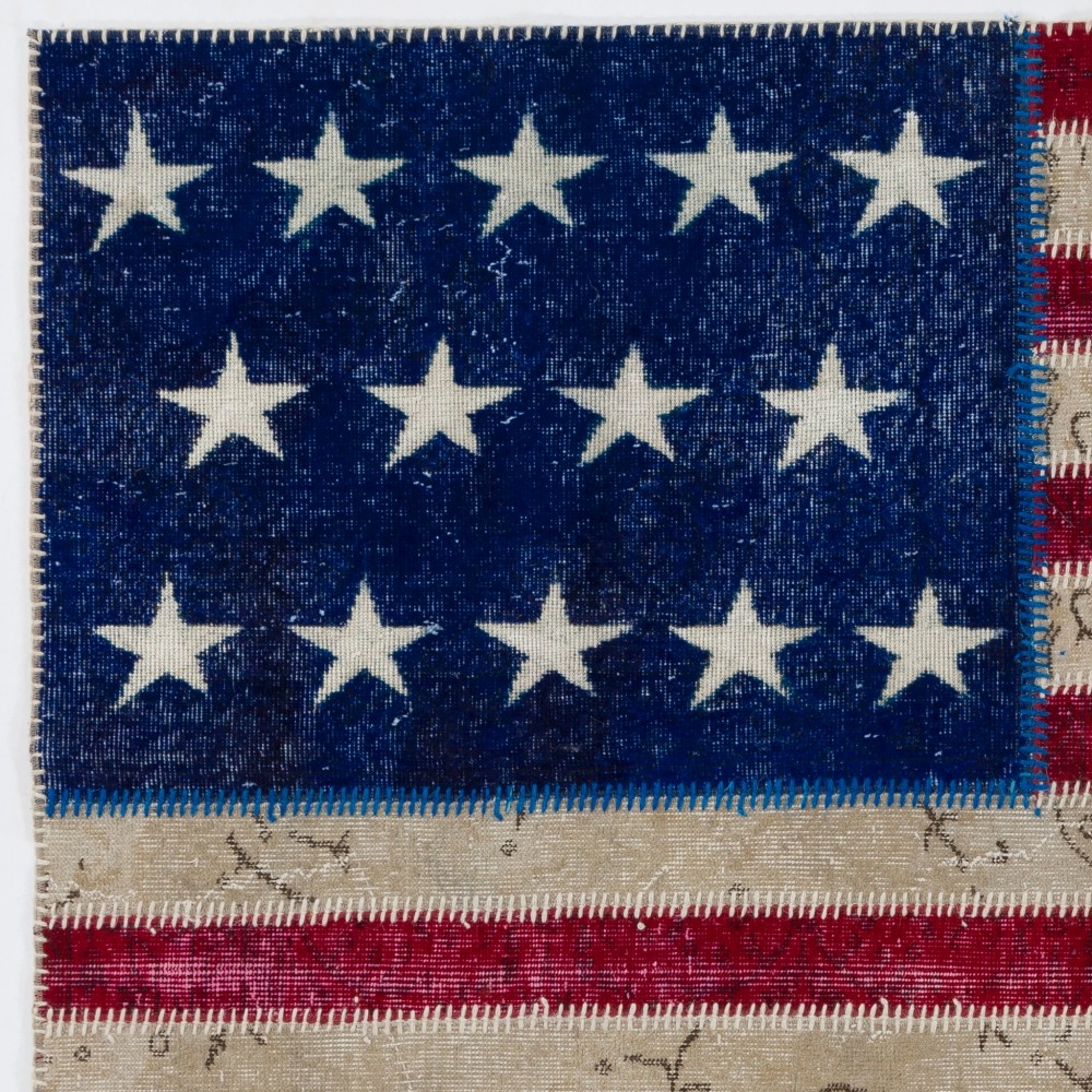American Flag Design Patchwork Rug Made from ReDyed Vintage Carpets, Custom Options Av American Flag Design Patchwork Rug Made from ReDyed Vintage Carpets, Custom Options Av