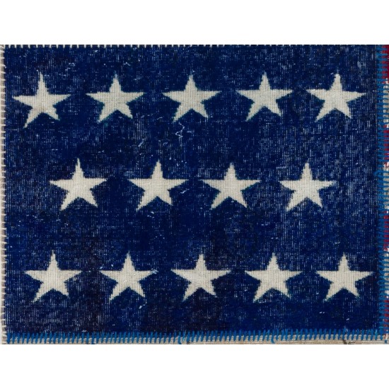 American Flag Design Patchwork Rug Made from ReDyed Vintage Carpets, Custom Options Av