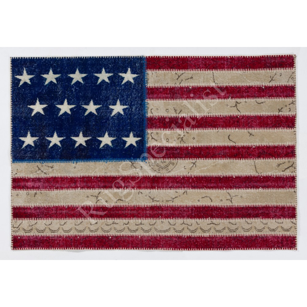 American Flag Design Patchwork Rug Made from ReDyed Vintage Carpets, Custom Options Av American Flag Design Patchwork Rug Made from ReDyed Vintage Carpets, Custom Options Av