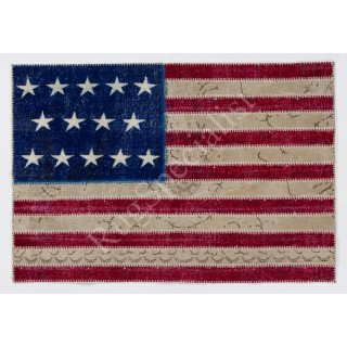 American Flag Design Patchwork Rug Made from ReDyed Vintage Carpets, Custom Options Av