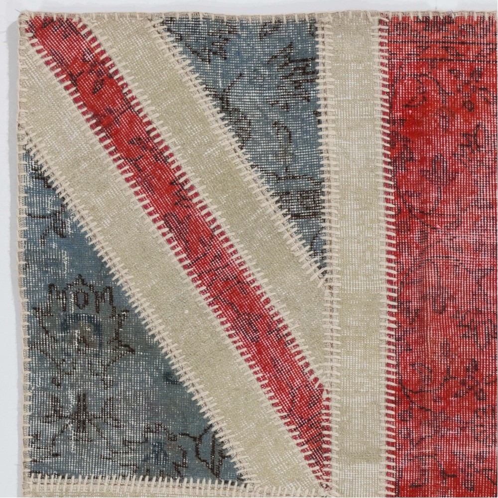 Modern Handmade Patchwork Rug with Union Jack British Flag Design | Hand-Knotted Turkish Carpet
