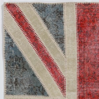 Modern Handmade Patchwork Rug with Union Jack British Flag Design | Hand-Knotted Turkish Carpet Modern Handmade Patchwork Rug with Union Jack British Flag Design | Hand-Knotted Turkish Carpet