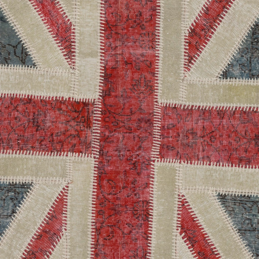 Modern Handmade Patchwork Rug with Union Jack British Flag Design | Hand-Knotted Turkish Carpet