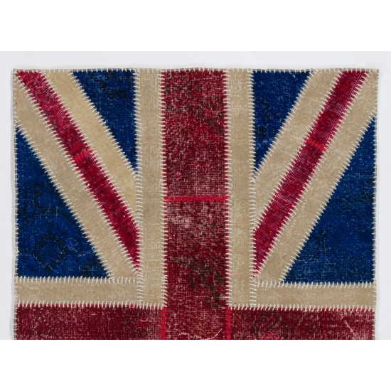 British Flag Union Jack Design Patchwork Rug Made from Re-Dyed Vintage Carpets British Flag Union Jack Design Patchwork Rug Made from Re-Dyed Vintage Carpets