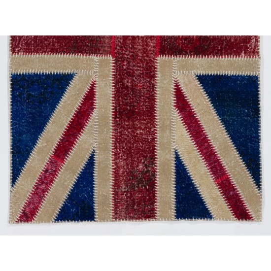 British Flag Union Jack Design Patchwork Rug Made from Re-Dyed Vintage Carpets