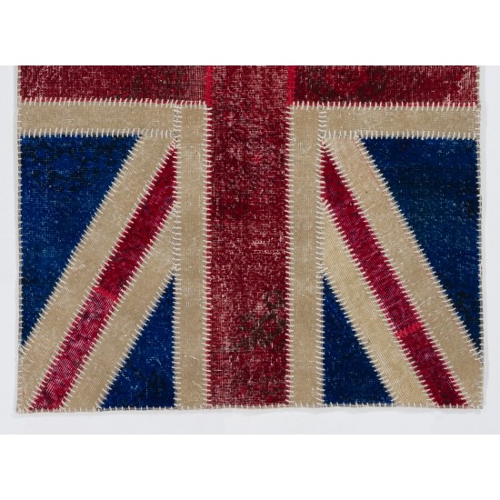 British Flag Union Jack Design Patchwork Rug Made from Re-Dyed Vintage Carpets British Flag Union Jack Design Patchwork Rug Made from Re-Dyed Vintage Carpets