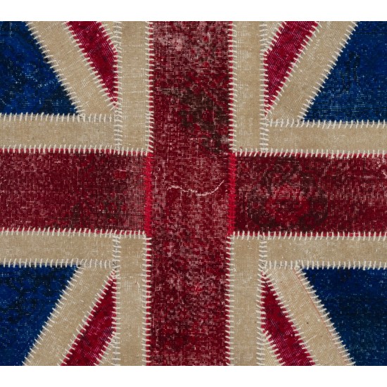 British Flag Union Jack Design Patchwork Rug Made from Re-Dyed Vintage Carpets British Flag Union Jack Design Patchwork Rug Made from Re-Dyed Vintage Carpets