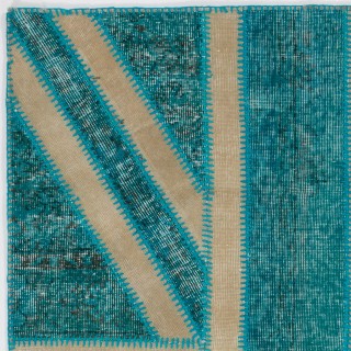 Modern Handmade Patchwork Rug with Union Jack British Flag Design | Hand-Knotted UK Flag Pattern Teal Blue Carpet Modern Handmade Patchwork Rug with Union Jack British Flag Design | Hand-Knotted UK Flag Pattern Teal Blue Carpet