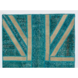 British Flag Union Jack Design Patchwork Rug Made from Re-Dyed Vintage Carpets British Flag Union Jack Design Patchwork Rug Made from Re-Dyed Vintage Carpets