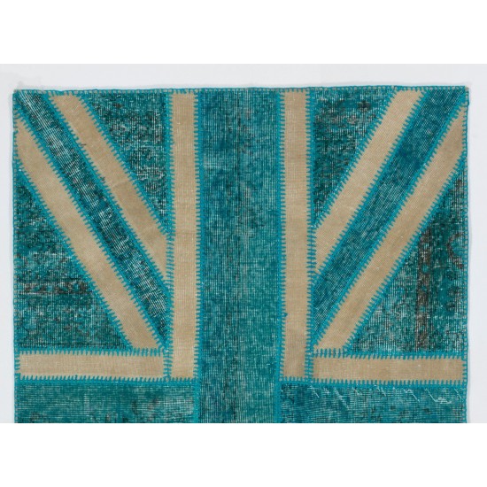 British Flag Union Jack Design Patchwork Rug Made from Re-Dyed Vintage Carpets British Flag Union Jack Design Patchwork Rug Made from Re-Dyed Vintage Carpets