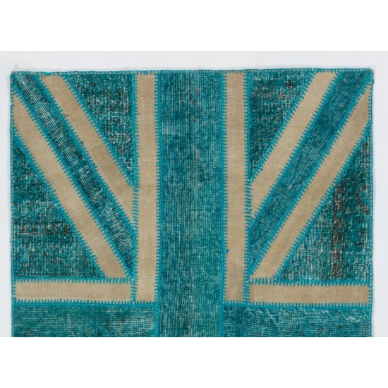 British Flag Union Jack Design Patchwork Rug Made from Re-Dyed Vintage Carpets