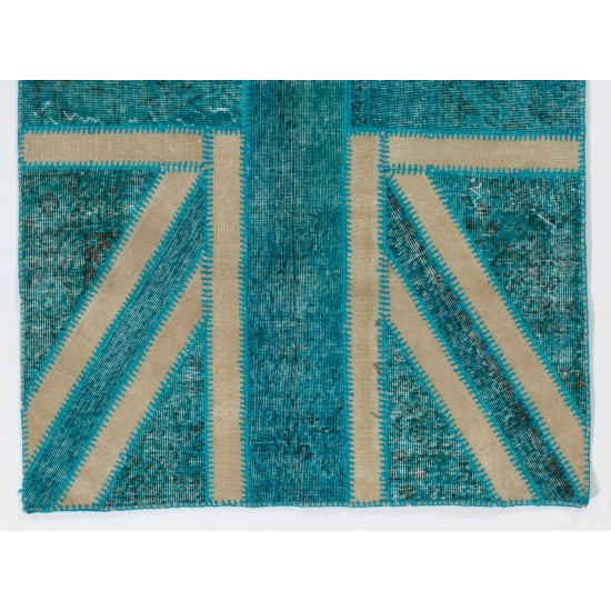 British Flag Union Jack Design Patchwork Rug Made from Re-Dyed Vintage Carpets