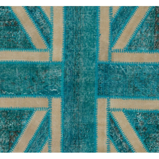 British Flag Union Jack Design Patchwork Rug Made from Re-Dyed Vintage Carpets