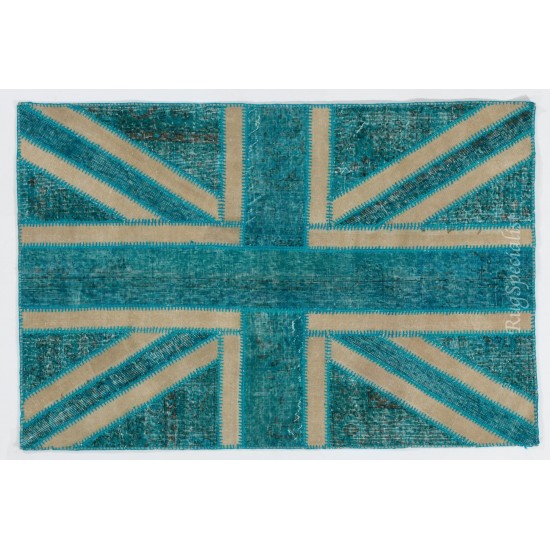 British Flag Union Jack Design Patchwork Rug Made from Re-Dyed Vintage Carpets