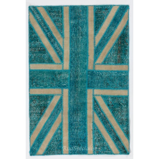 British Flag Union Jack Design Patchwork Rug Made from Re-Dyed Vintage Carpets British Flag Union Jack Design Patchwork Rug Made from Re-Dyed Vintage Carpets