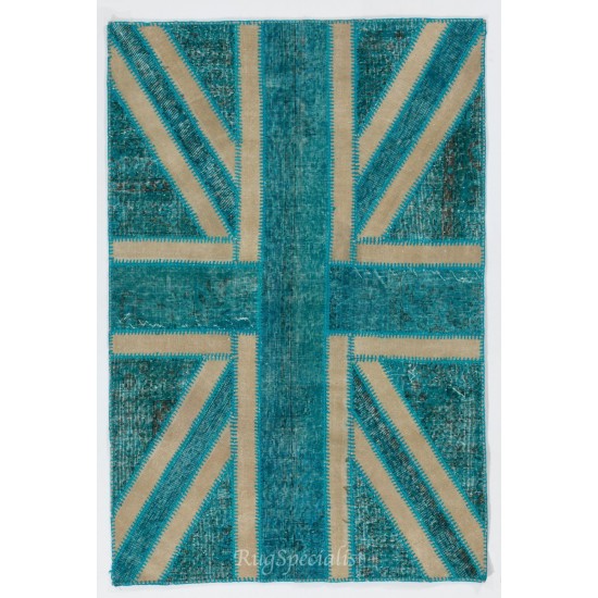 British Flag Union Jack Design Patchwork Rug Made from Re-Dyed Vintage Carpets