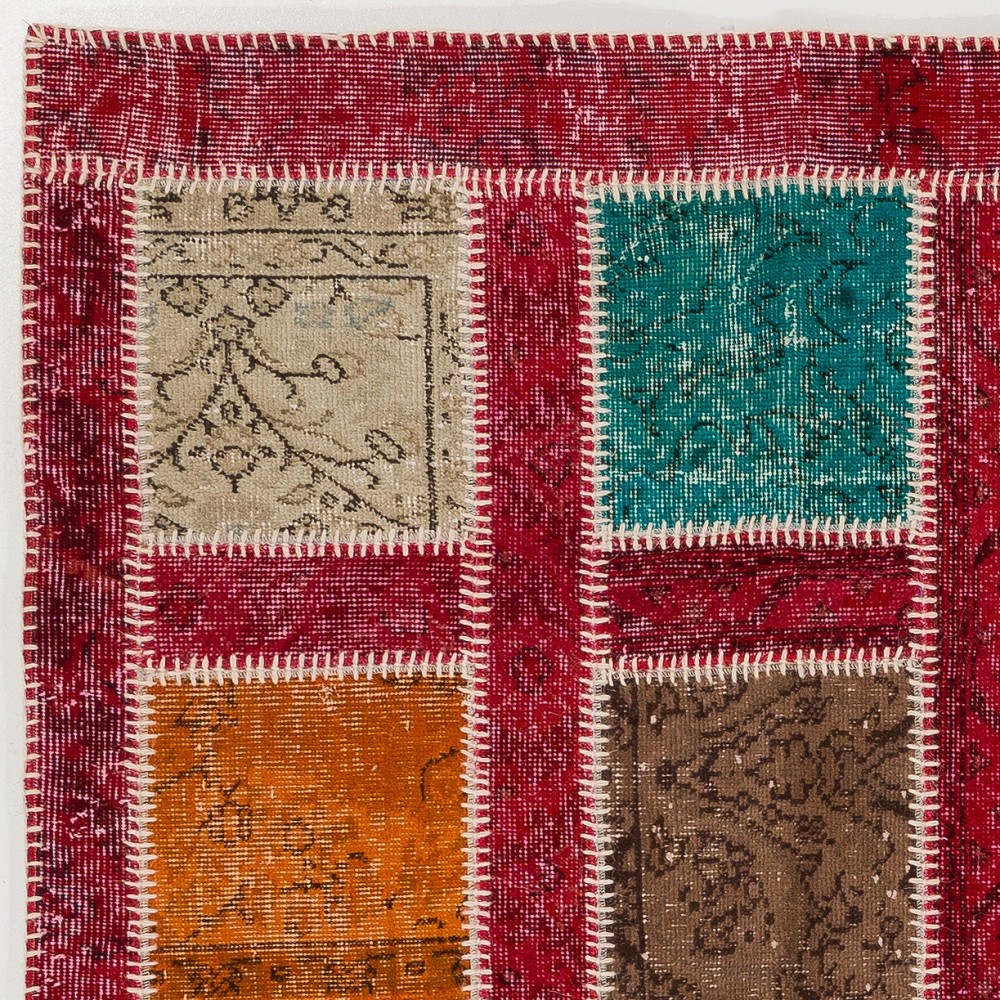 Colorful Turkish Overdyed Patchwork Rug | Hand-Knotted Eclectic Style Wool Area Rug for Modern Living Room