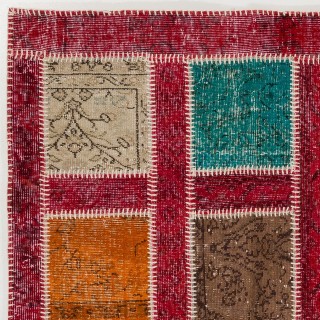 Colorful Turkish Overdyed Patchwork Rug | Hand-Knotted Eclectic Style Wool Area Rug for Modern Living Room Colorful Turkish Overdyed Patchwork Rug | Hand-Knotted Eclectic Style Wool Area Rug for Modern Living Room