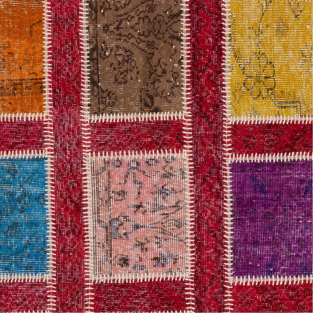 Colorful Turkish Overdyed Patchwork Rug | Hand-Knotted Eclectic Style Wool Area Rug for Modern Living Room