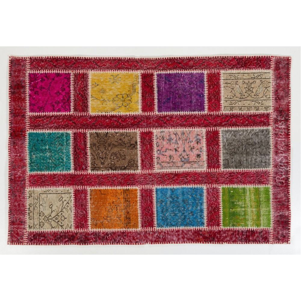 Handmade Patchwork Rug Made from Over-Dyed Vintage Carpets, CUSTOM OPTIONS Av.
