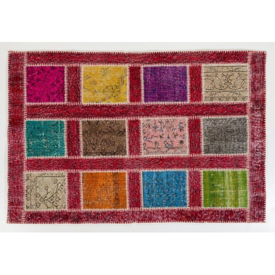 Handmade Patchwork Rug Made from Over-Dyed Vintage Carpets, CUSTOM OPTIONS Av. Handmade Patchwork Rug Made from Over-Dyed Vintage Carpets, CUSTOM OPTIONS Av.