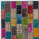 Colorful Brick Pattern Patchwork Rug | Bohemian Style Hand-Knotted Turkish Overdyed Carpet Colorful Brick Pattern Patchwork Rug | Bohemian Style Hand-Knotted Turkish Overdyed Carpet