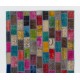 Modern Handmade Turkish Patchwork Rug. Bohemian Style Carpet in Vivid Colors