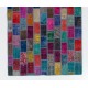 Modern Handmade Turkish Patchwork Rug. Bohemian Style Carpet in Vivid Colors