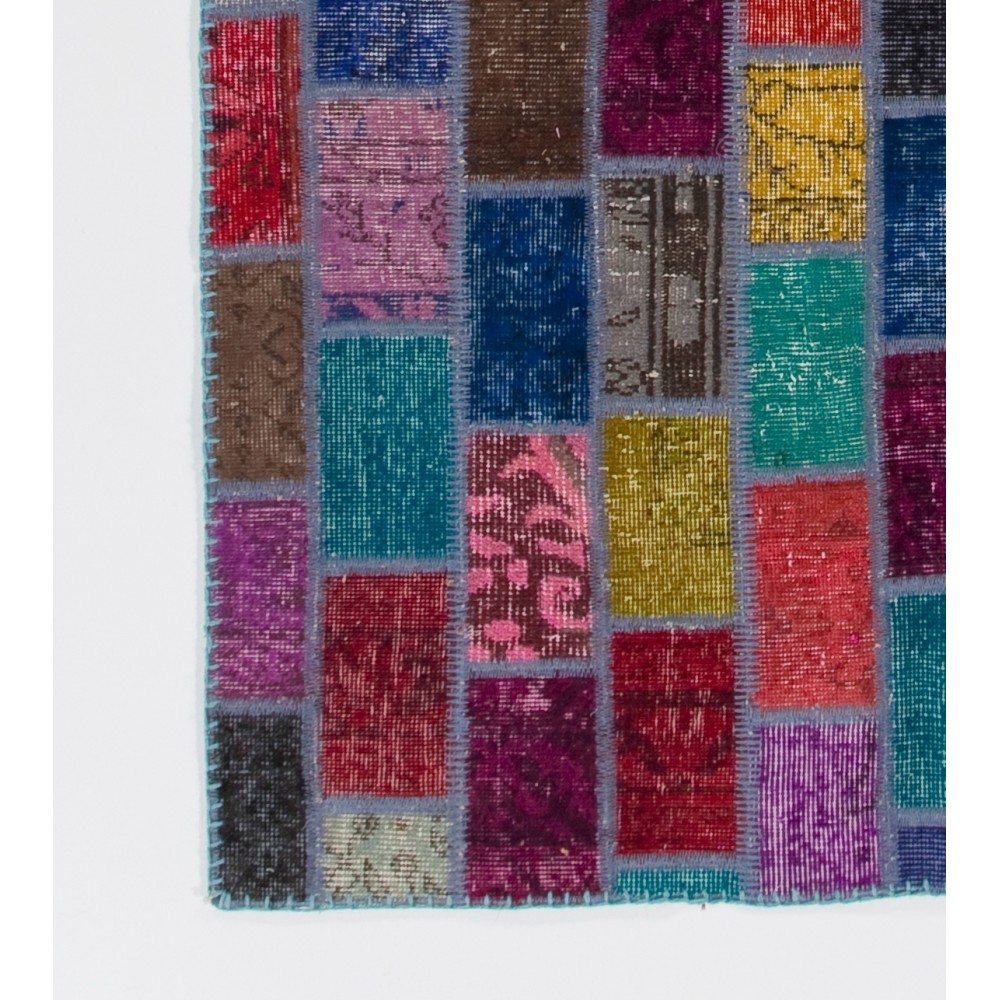 Colorful Brick Pattern Patchwork Rug | Bohemian Style Hand-Knotted Turkish Overdyed Carpet Colorful Brick Pattern Patchwork Rug | Bohemian Style Hand-Knotted Turkish Overdyed Carpet