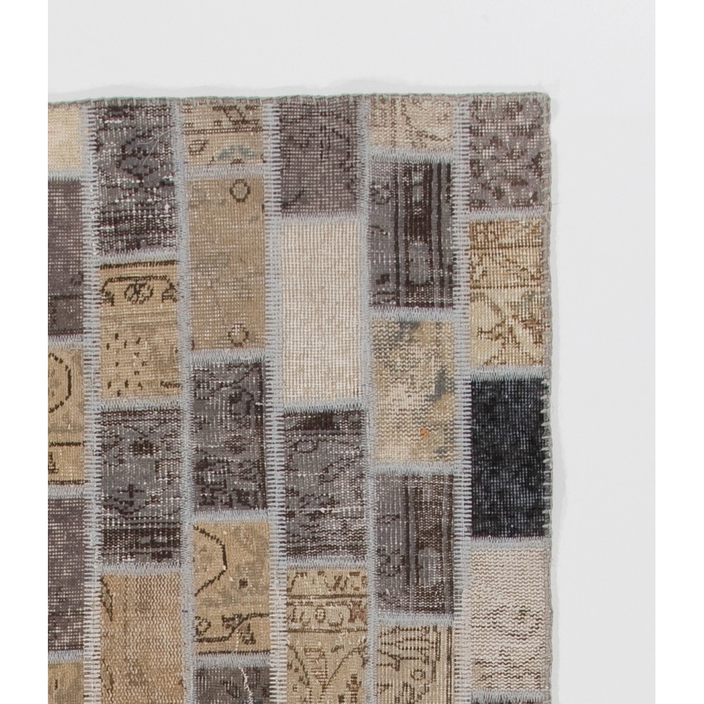 Modern Gray and Beige Patchwork Rug for Living Room, Brick Pattern Handknotted Turkish Carpet Modern Gray and Beige Patchwork Rug for Living Room, Brick Pattern Handknotted Turkish Carpet
