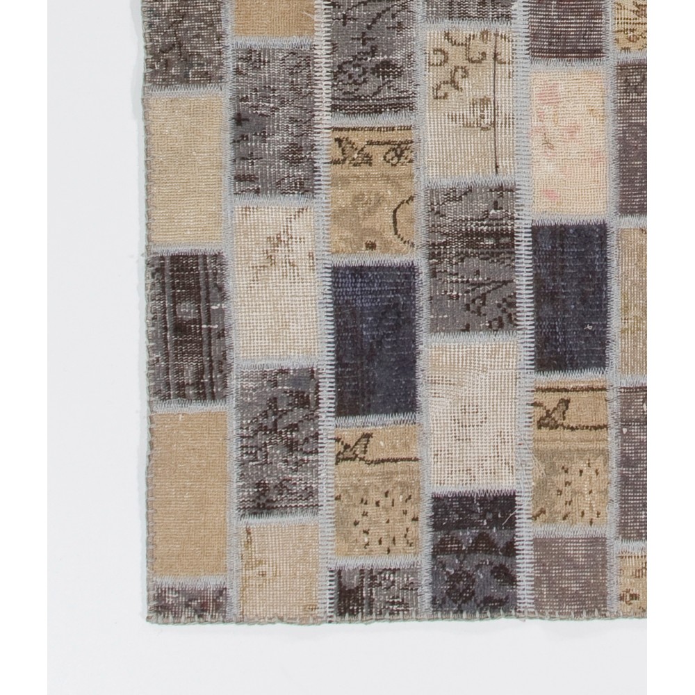 Modern Gray and Beige Patchwork Rug for Living Room, Brick Pattern Handknotted Turkish Carpet Modern Gray and Beige Patchwork Rug for Living Room, Brick Pattern Handknotted Turkish Carpet