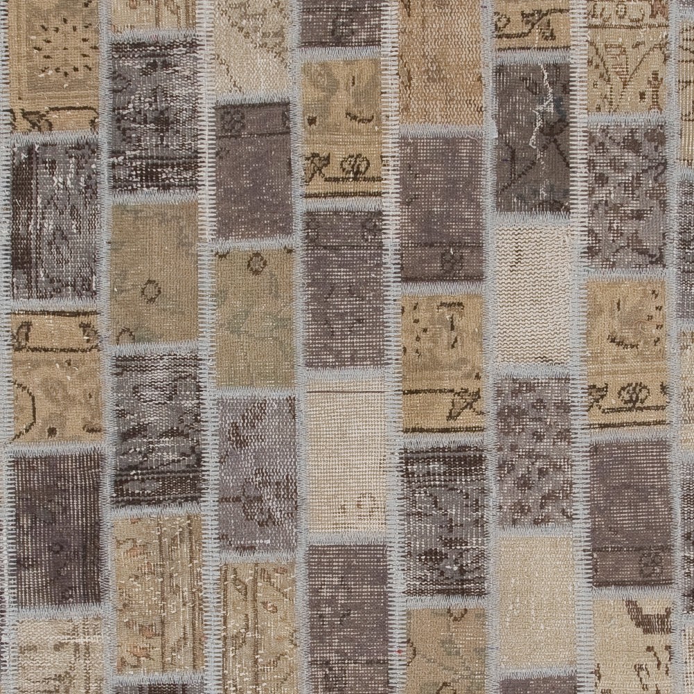 Modern Gray and Beige Patchwork Rug for Living Room, Brick Pattern Handknotted Turkish Carpet Modern Gray and Beige Patchwork Rug for Living Room, Brick Pattern Handknotted Turkish Carpet