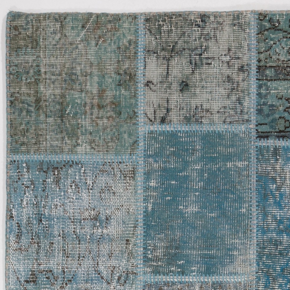 Handmade Blue and Gray Patchwork Rug for Living Room, Bedroom and Dining Room | Contemporary Turkish Wool Carpet Handmade Blue and Gray Patchwork Rug for Living Room, Bedroom and Dining Room | Contemporary Turkish Wool Carpet