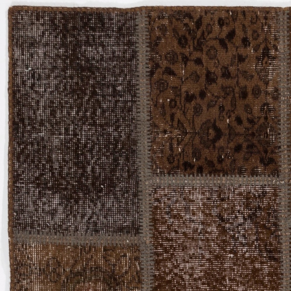 Hand-Knotted Brown Patchwork Rug | Contemporary Turkish Wool Carpet for Living Room, Bedroom and Dining Room Hand-Knotted Brown Patchwork Rug | Contemporary Turkish Wool Carpet for Living Room, Bedroom and Dining Room