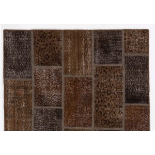 Brown Handmade Patchwork Rug, Home Decor Turkish Wool Carpet for Modern Interiors Brown Handmade Patchwork Rug, Home Decor Turkish Wool Carpet for Modern Interiors