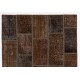 Brown Handmade Patchwork Rug, Home Decor Turkish Wool Carpet for Modern Interiors