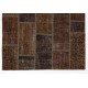 Brown Handmade Patchwork Rug, Home Decor Turkish Wool Carpet for Modern Interiors