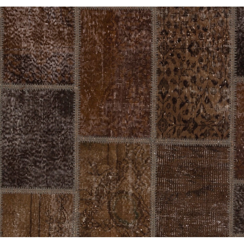 Brown Handmade Patchwork Rug, Home Decor Turkish Wool Carpet for Modern Interiors