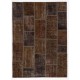 Brown Handmade Patchwork Rug, Home Decor Turkish Wool Carpet for Modern Interiors