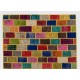 Cheerful Handmade Patchwork Rug Made from Over-Dyed Vintage Carpets Cheerful Handmade Patchwork Rug Made from Over-Dyed Vintage Carpets
