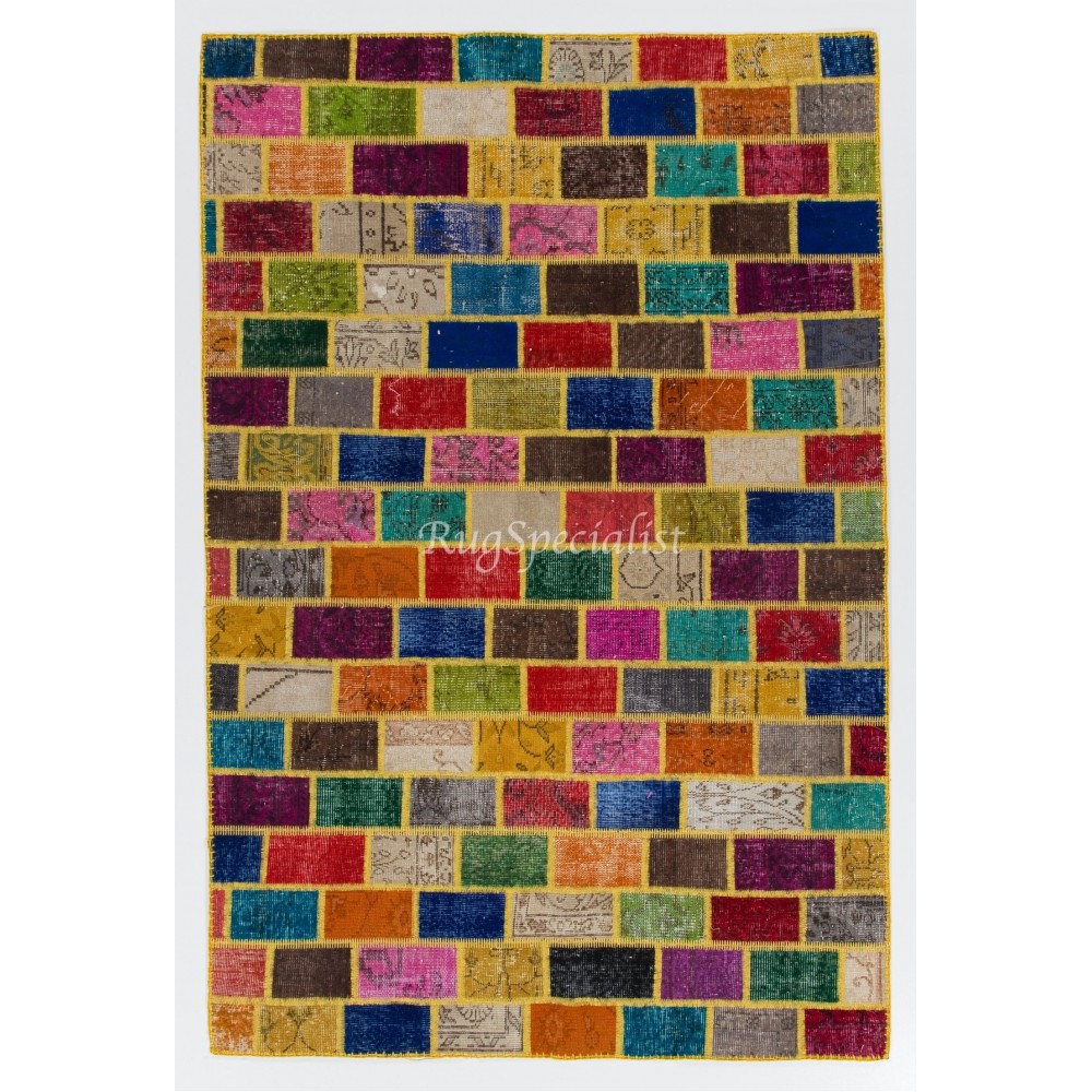 Handmade Vivid Colors Patchwork Carpet for Kids Room, Kitchen, Dining Room, Office & Living Room Decor, Modern Turkish Colorful Rug