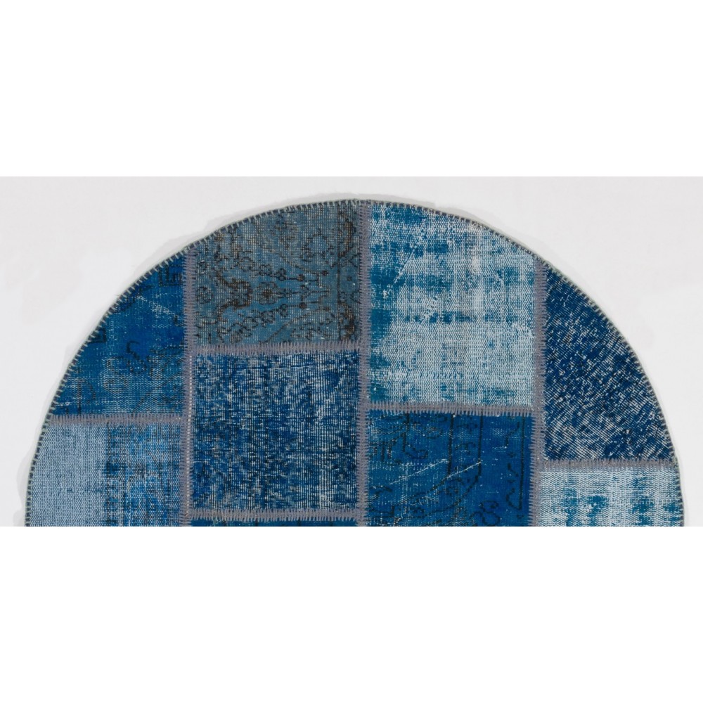 Round Handmade Turkish Patchwork Rug, Circular Vintage Re-Dyed Patchwork Carpet